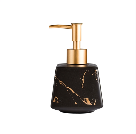 Dispensador de Jabón con Diseño de Mármol y Acabado Dorado